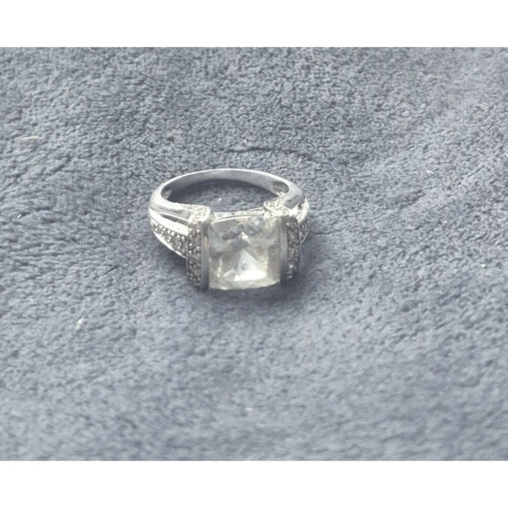 VINTAGE MEDA Sterling Silver CZ Cocktail Ring Square Stone Split Shank Size 7.25